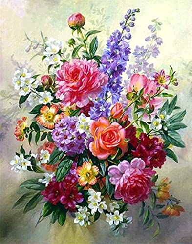 OWN4B - Kit per punto croce stampato con fiori colorati, 11 ct, 36 x 46 cm, kit per ricamo fai da te (fiori)