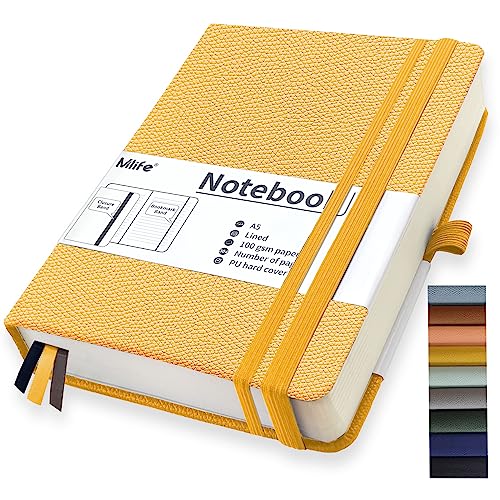 Mlife A5 Cuaderno Engrosado, 360 Páginas Y 100 G/M² De Papel Resistente A La Tinta, Cuadernos Con Bolsillo Plegable Para La Oficina, La Escuela, El Hogar, La Escritura Y Notas (Amarillo)