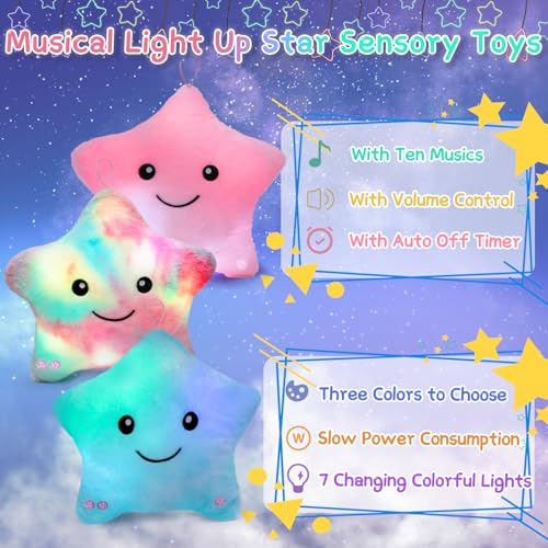 Image of Subao Sensory Toys for Kids with Autism,14 inch Soft Toddler Pillow With Light &Music,Plush Star Night Light,Light Up Adhd Autism Sensory Products,Birthday Xmas Easter Gifts for Boys 3 4 5 6 7 8 9 10 Blue