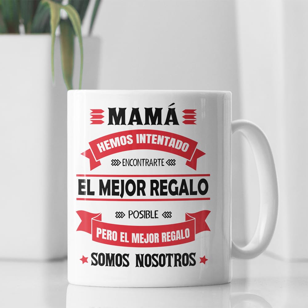 Vulfire Taza Familia para mamá Regalo mujer cumpleaños Idea original Ideas de regalo para ella para Navidad, Día de la Madre, Mamá la mejor del mundo (blanco) — view 3