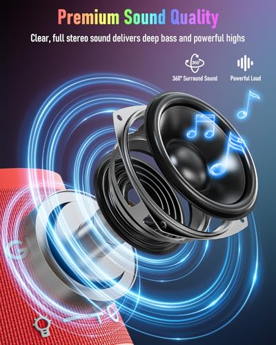 Image of Portable Bluetooth Speaker Wireless with 9 Color Lights, 20H Playtime, Stereo Pairing, Deep Bass, IPX6 Waterproof, Bluetooth 5.3, Small Speaker for Home, Party, Outdoor, Camping, Beach, Gift