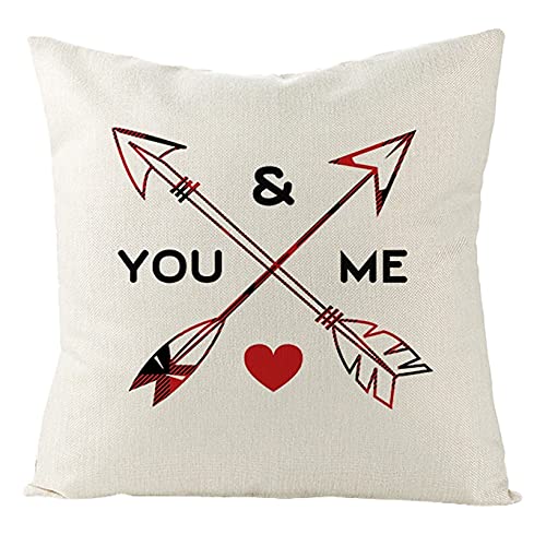 Daesar Housse de Coussin Decoratif, Housse Coussin 50x50 Blanc Rouge Coussin Deco Salon You and ME Flèche Amour, Taie d'oreiller Lin