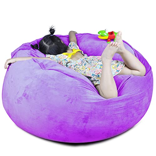 Stuffed Animal Storage Bean Bag Chair Cover(No Filler Included) Stuffable Bean Bag - Stuffed Animal Bean Bag Storage For Kids & Teans Super Soft And Comfortable Bean Bag Stuffed Animal Storage Extra Large - Round Purple #TOP4