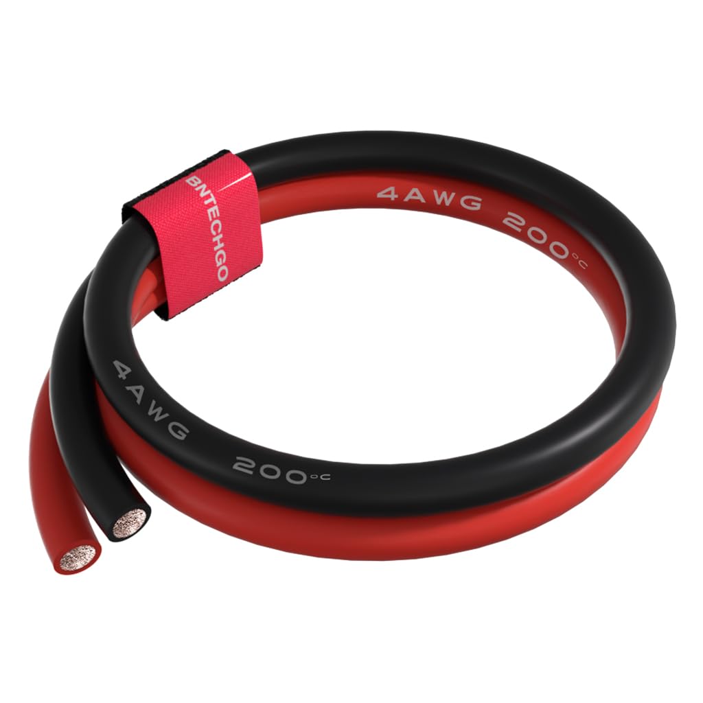 BNTECHGO Alambre de silicona de calibre 4, 3 pies, rojo y negro, flexible, 4 AWG, alambre de cobre estañado trenzado