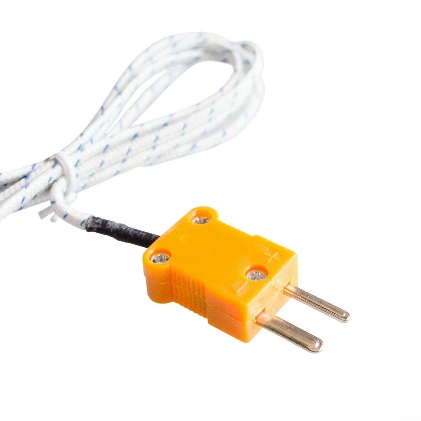 K-Type Thermocouple Probe Temperature Sensor, 1 m Cable, -20 °C to 500 °C Range, Fiberglass Insulated, for Digital Thermometers and Data Loggers