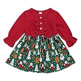 Vestido para niña con estampado de patchwork, tul princesa, manga larga, cuello redondo, disfraz de Navidad, Red-c, 100 cm