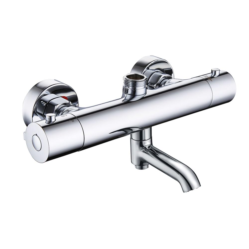 Kibath Shiny Chrome L457551 Thermostatic Shower Mixer Tap With Spout, Chrome Gloss