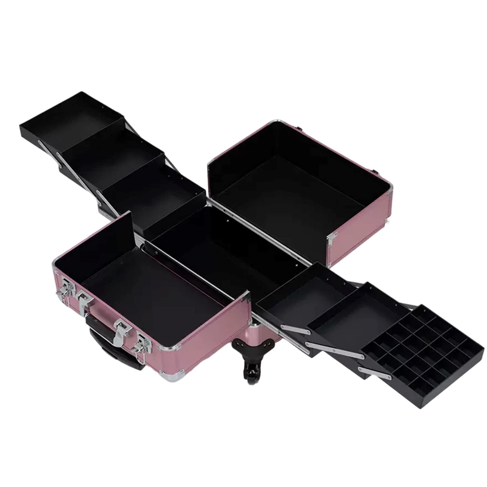 Walizka na kółkach, walizka na kółkach do makijażu, przenośny wózek kosmetyczny, etui na manicure, aluminiowa walizka na makijaż, na przybory do paznokci, kosmetyczka, podróżna kosmetyczka,