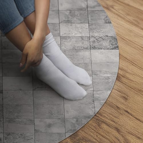 Tapis vinyle ø140 cm élégant de sol durable effet carreaux de pierre - 5