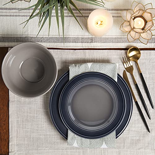 Mason Craft & More Festival Dinnerware Collection- Round Durable Stoneware Bold Colorful Ombre Glaze Plates Bowls, 12 Piece Festival Dinnerware Set in Shadow Grey