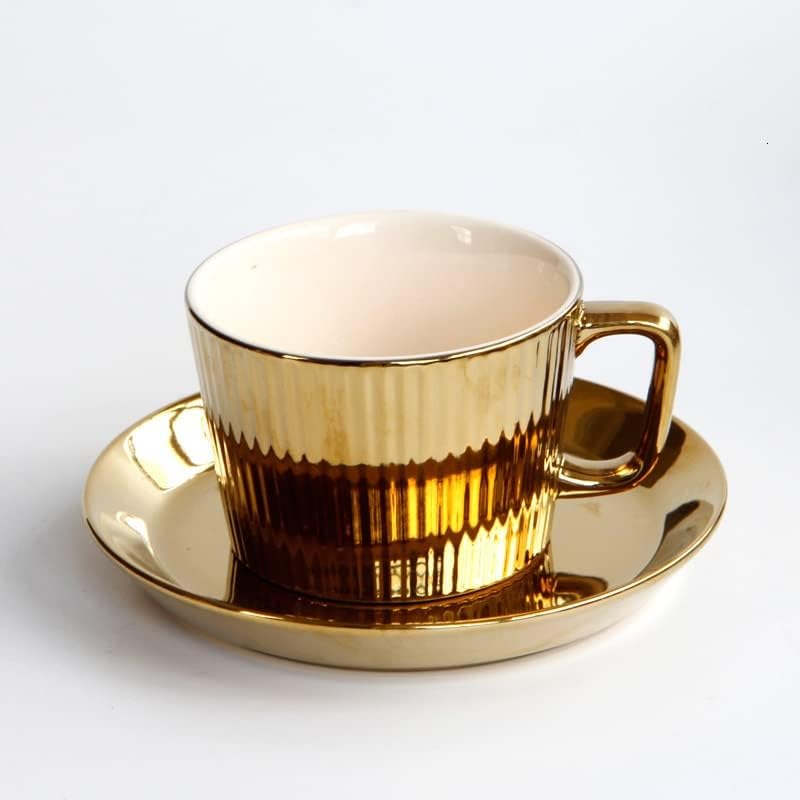Electroplate Golden Ceramic Coffee Cup Saucers Hotel Club Restaurant Cappuccino Latte Milk Cups