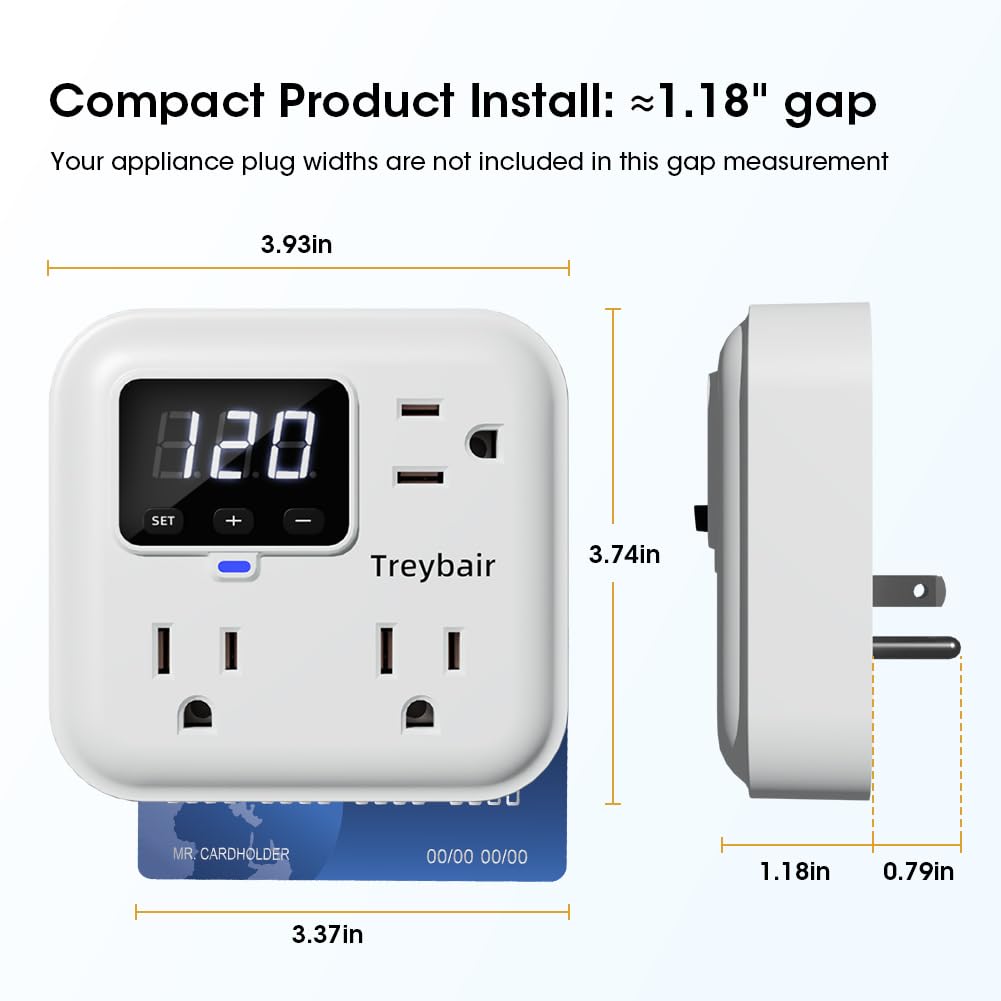 Protector de sobretensiones de 3 salidas con estabilizador de voltaje, protectores de sobretensiones de alimentación de 80 V-140 V para refrigerador, TV, computadora | visualización LED, ignífuga