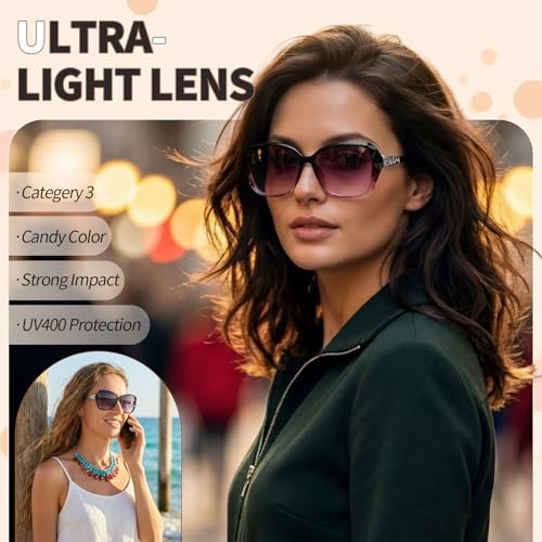 Image of Women Oversized Sunglasses UV400 Protection Lens Sun Glasses | Lightweight Shiny Frame, Classic Trendy Design, Multiple Color Options for Walking, Driving, Shopping, Taking Photos