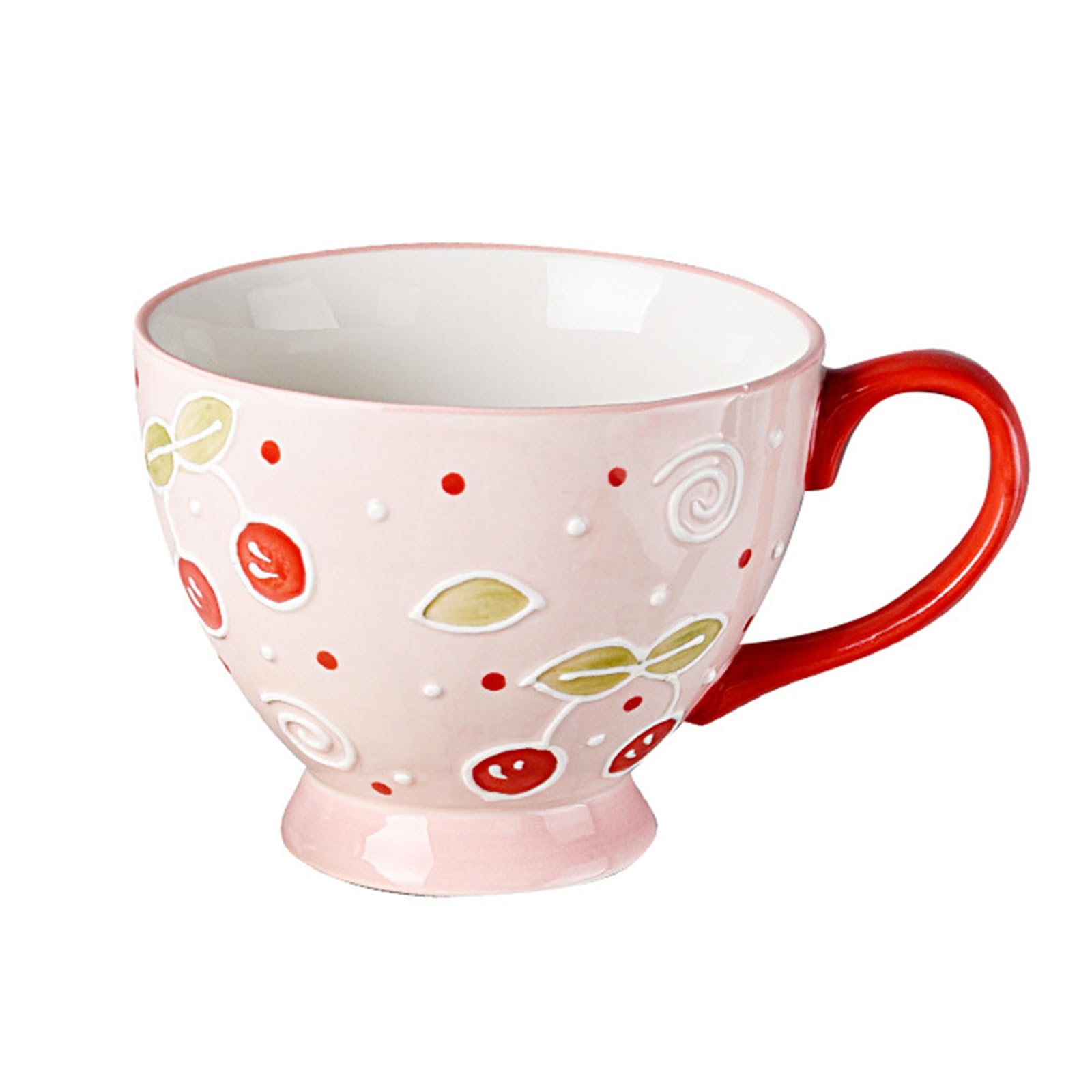 Jarsense Ceramic Mug 450ml Mug Relief Painting Fruit Ceramic Cup Creative Breakfast Cup for Milk Coffee Oatmeal Tea (Cherry)