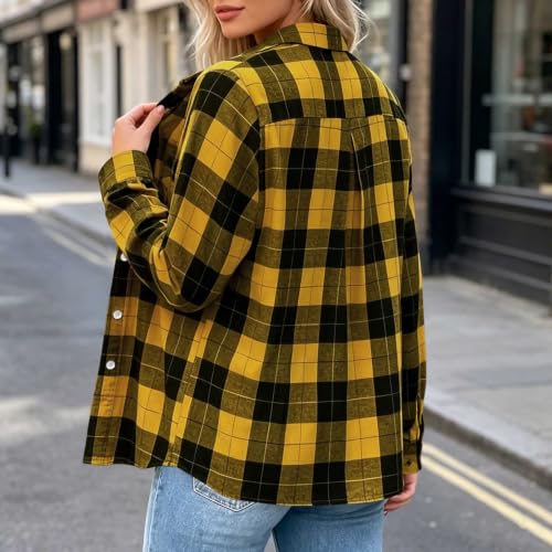 Women Plaid Flannel Shirt Button Down Long Sleeve Loose Casual Office Top - image 6