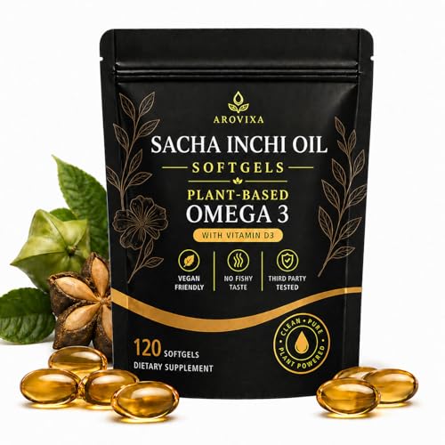 Arovixa Sacha Inchi Oil -120ct Plant-Based Vegan Fish Oil Alternative with Vitamin D3 No Fishy Taste Clean Daily Support(1)
