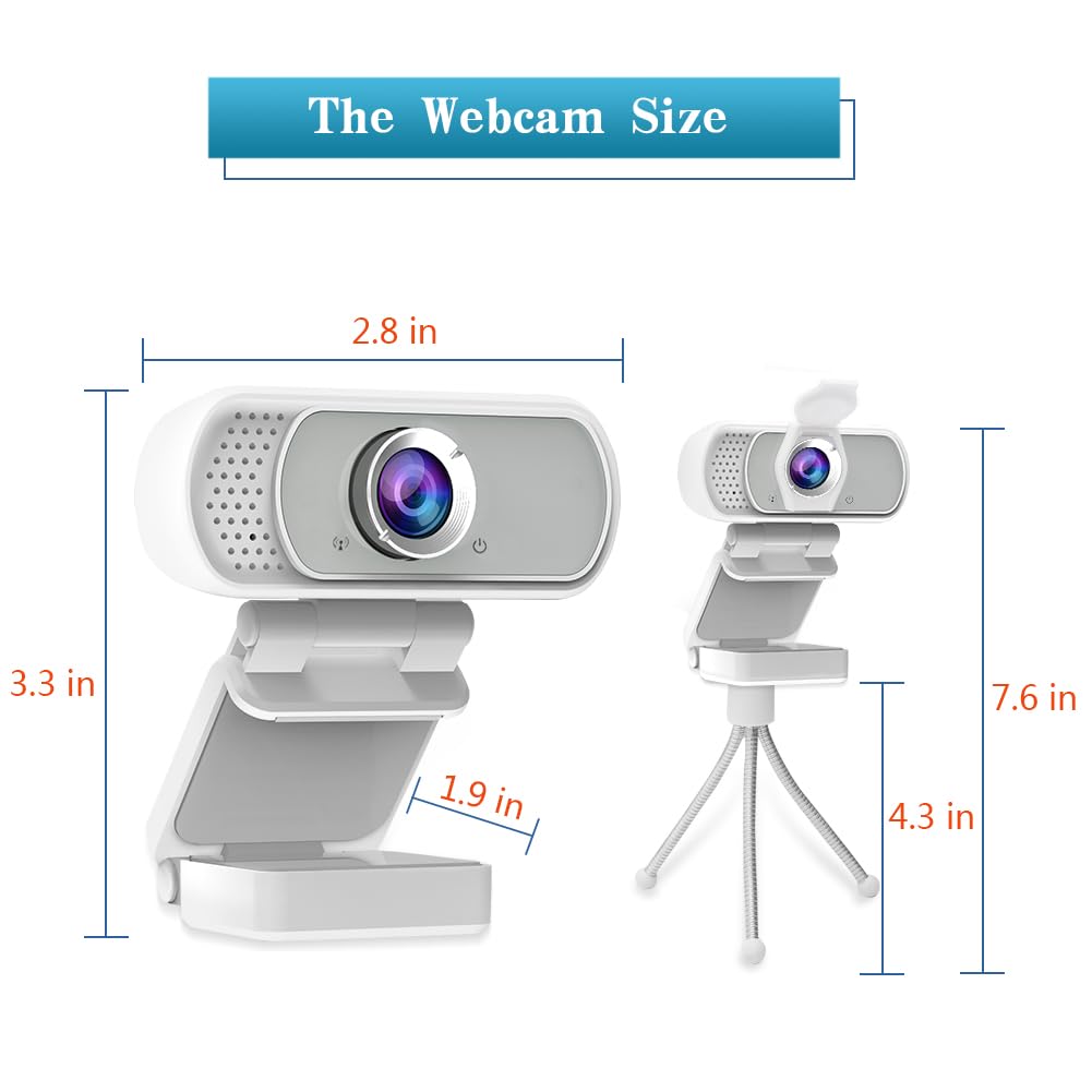 Webcam per PC, webcam HD 1080P con microfono, grandangolo a 110°, USB Plug & Play, cancellazione del rumore per videochiamate, streaming, giochi, otturatore per privacy integrato e treppiede