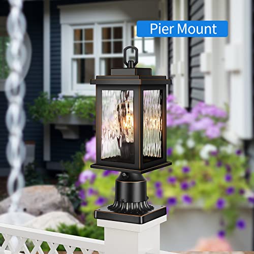 Vianis Outdoor Post Light Fixture With Pier Mount Base, 2 Pack Waterproof Dusk To Dawn Lamp Posts Outdoor Lighting, Anti-Rust Aluminum Black ​ Post Lantern Outdoor With Tempered Glass For Pathway #TOP2