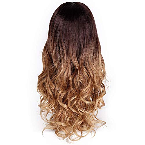 Ombre Long Dark Blonde Wig for Women Natural Looking Synthetic Wavy Wigs 170g Full Hair Wig