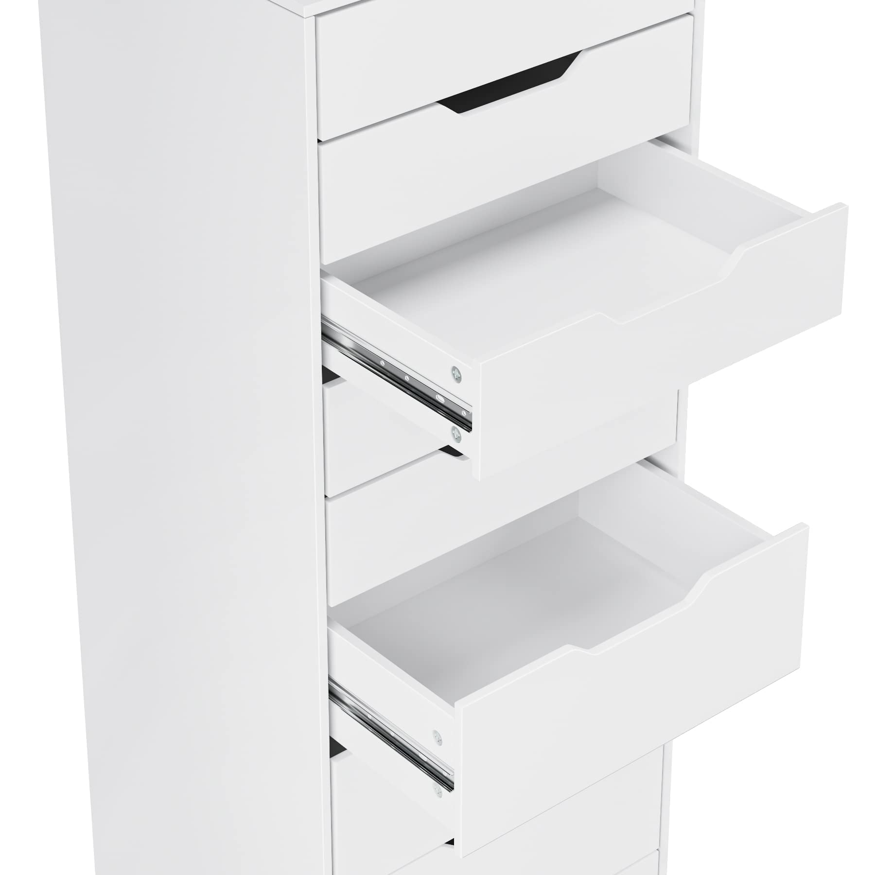 FOREHILL 124,5 cm Cassettiera alta Bianca,Cassettiera a 9 cassetti,Comò con Cassetti Comodino in Legno,Mobiletto Autoportante per Soggiorno, Camera da Letto, Corridoio, Cucina 40 x 45 x 124cm(Bianco)
