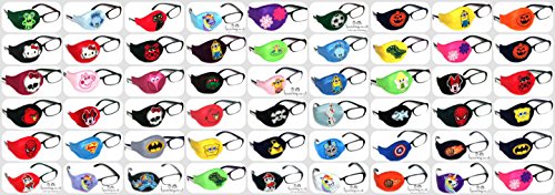 Kids and Adults Orthoptic Eye Patch For Amblyopia Lazy Eye Occlusion Therapy Treatment Pok Design on Black (Left Eye to Be Covered)