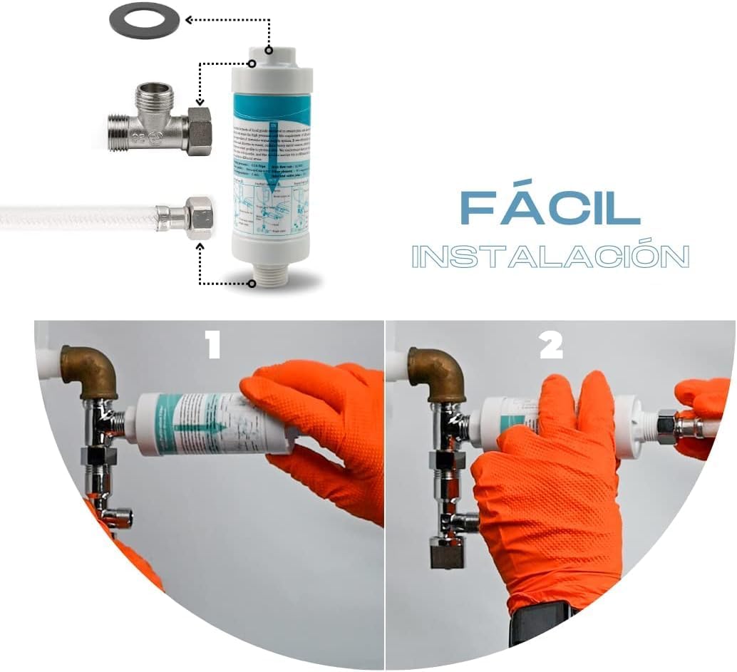 Komun adimendun batentzako ur-iragazkiaren instalazioaren bi urrats erakusten dituen diagrama