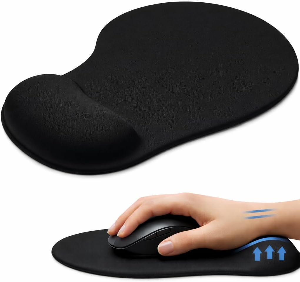 Mouse Pad Ergonômico com Apoio de Punho em Gel, Reduz a Tensão na Mão, Antiderrapante, Minimalista, Escritório, Gamer, Trabalho, Linha Super Premium (PRETO)