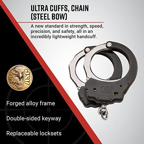 Asp Ultra Double-Locking Chain Handcuffs, Forged Aluminum Restraints, Professional Cuffs For Tactical Gear, Alloy Steel, 1 Pawl #TOP1