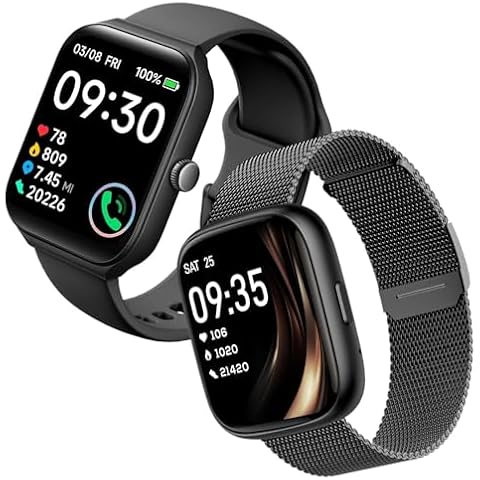 TOOBUR Smart Watch for Women Men, Couple, Friends, 1.95" (Silicone Strap) and 1.83"（Metal Strap） Bundle Cover