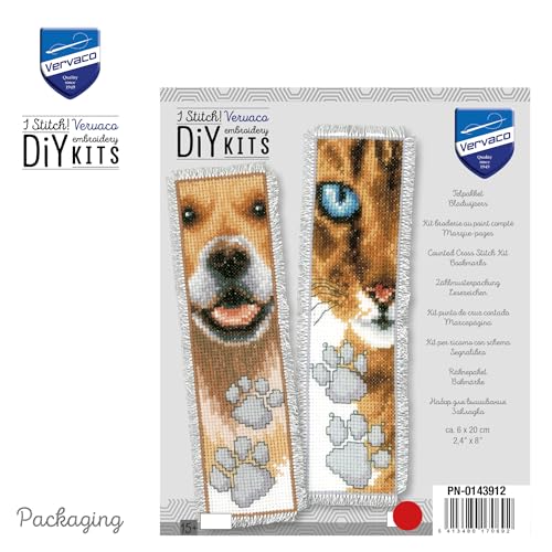 Image of Vervaco Cross Stitch Bookmark Kit Cat 2.4 inch x 8 inch