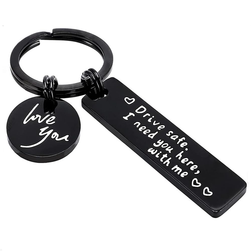 shilipu Drive Safe I Need You Here with Me Stainless Steel Gift Key Chain Family Keyring for Couple Husband Wife Boyfriend Girlfriend Her Him