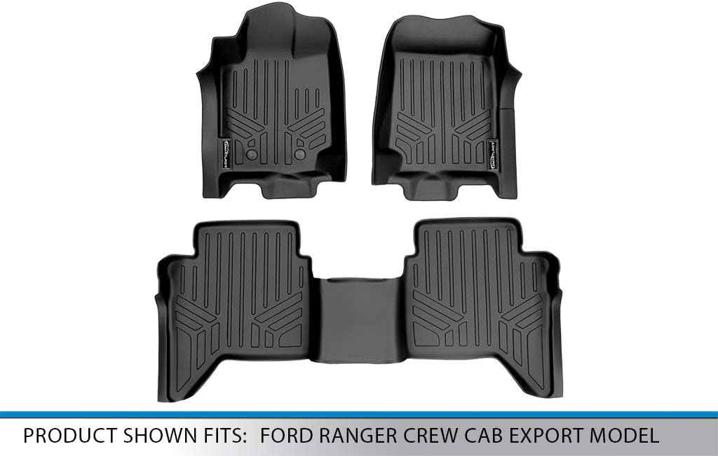 MAXLINER Floor Mats 2 Row Liner Set Black for 2015-2017 Ford Ranger Crew Cab Export Model