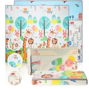 LITTLE BLISS,Alfombra Bebe 200x180 cm, 1 cm Grosor, Bordes Reforzados, XPE Acolchada, Reversible y Plegable, Diseño Infantil, Antideslizante, Impermeable, Tapete de Juegos para Niños (GIRAFFE EDITION)
