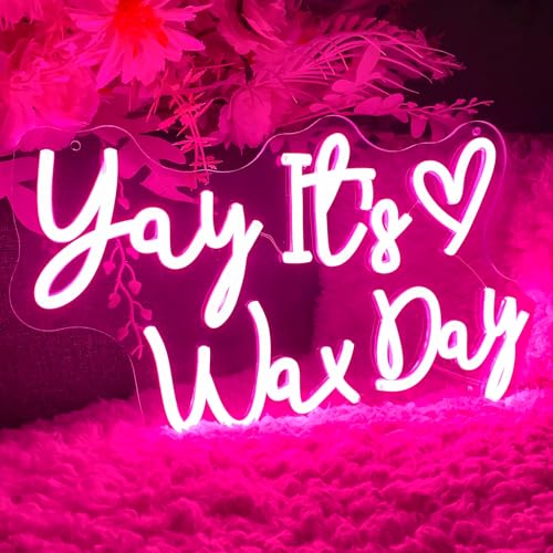Image of Yay It's Wax Day Neon Sign For Spa Beauty Room Nail Brows Lashed Salon Studio LED Wall Art Decor For Business Stores Logo Barber Shops Led Word Indoor Custom Neon Lights 5V USB Powered Pink 40x23.6 CM
