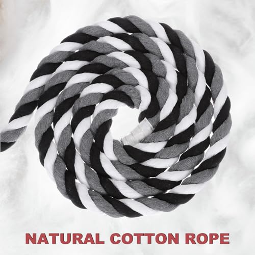 PATIKIL 1 Inch x 50 Feet Natural Twisted Cotton Rope 3 Strand Strong Thick Cotton Rope Tug of War Rope for Railings Crafts Games Home Decor Black Gray White - Image 3