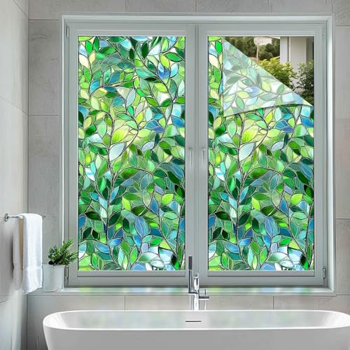 Película de Privacidad para Ventanas con Diseño de Hojas Verdes 17.7x39.3 pulg miniatura 5