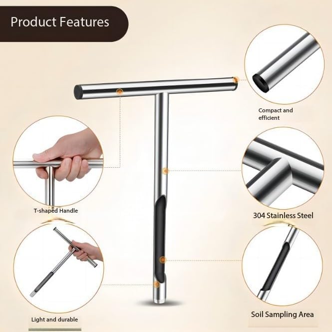 21 Inch Stainless Steel Soil Probe Tool with T Handle, 1.5mm Thick Wall, Durable Soil Sampler for Gardening, Farming, and Plant Care - Essential Gardening Equipment