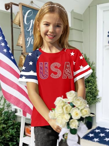Image of Ithalt Boys Girls USA Shirts Kids 4th of July Shirts American Flag Tshirt Patriotic Top Independence Day Outfit 5-13y