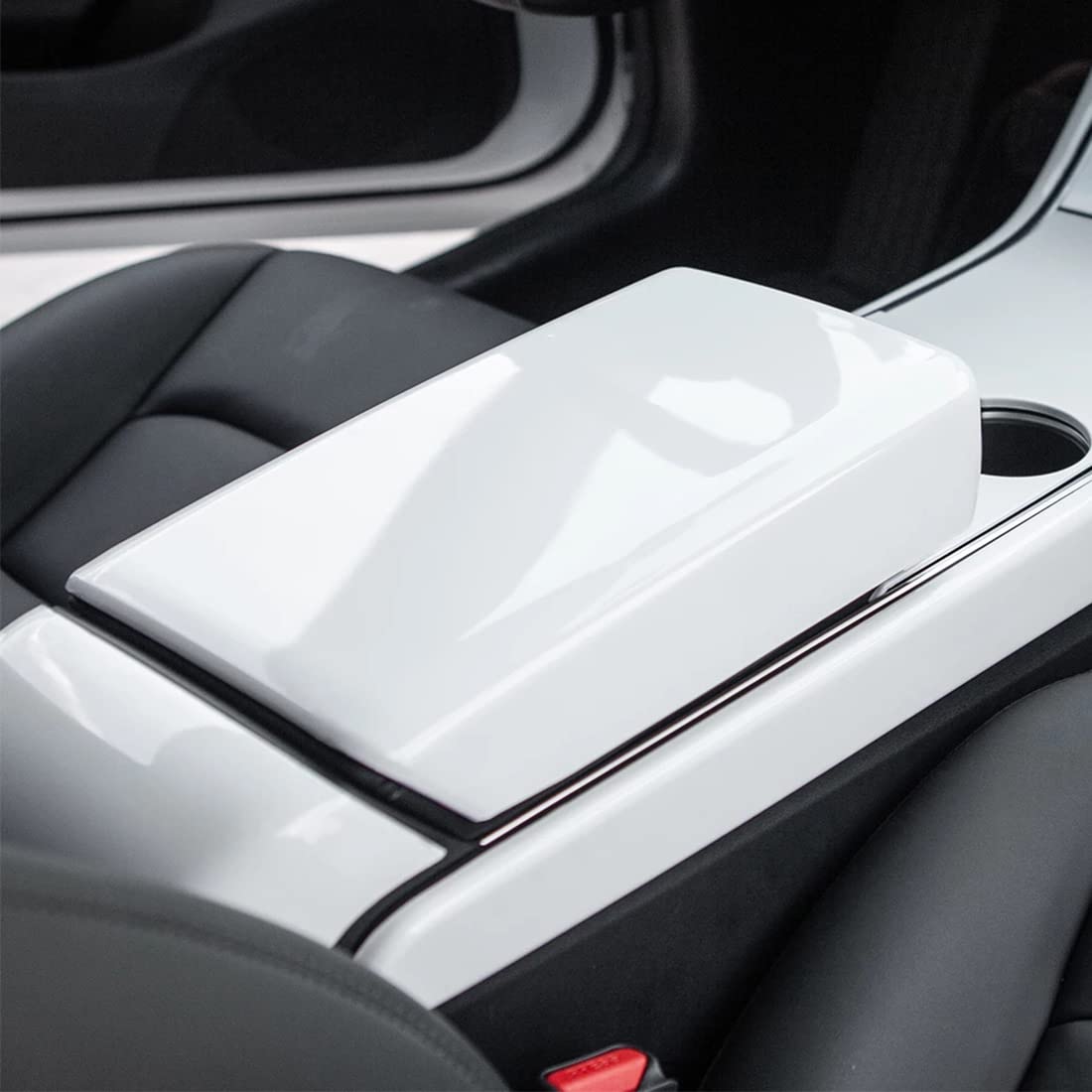 Wocch White Armrest Cover for Tesla Model 3 Model Y 2017-2023 Car Center Console Armrest Pad Trim Cover Arm Rest Box Cushion Console Protector Interior Accessories