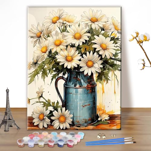 MEIYUDA Pintar por Numeros Adultos Flores, DIY Painting by Numbers Kits Cuadros por Numeros, Pintura de Bricolaje Sobre Lienzo con Pinceles Decoración para el Hogar 40x50cm(sin marco)