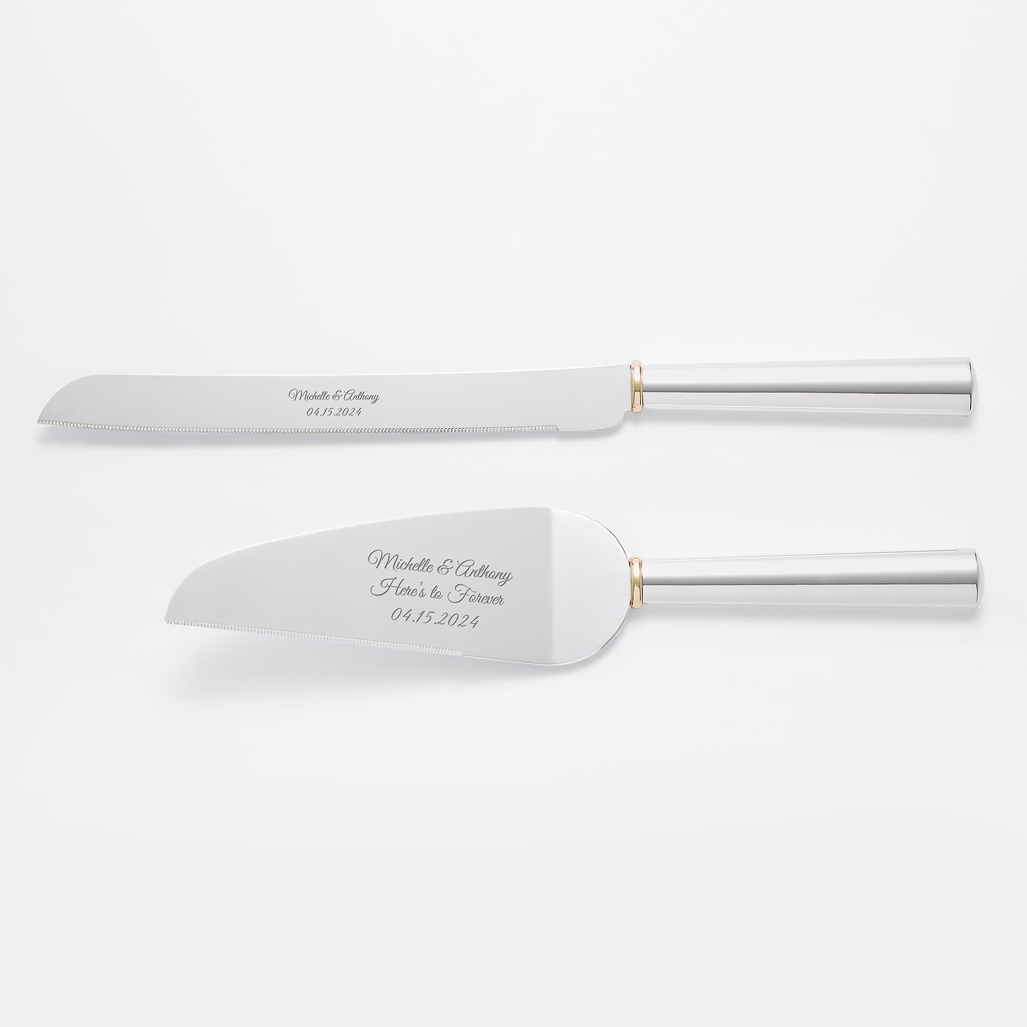 THINGS REMEMBERED Engraved Silver and Thin Gold Band Cake Server Set (Free Customization)