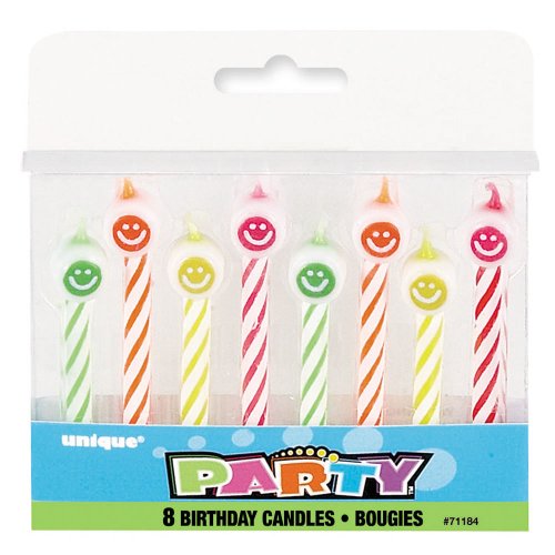 Spiral Happy Face Birthday Candles, 8ct