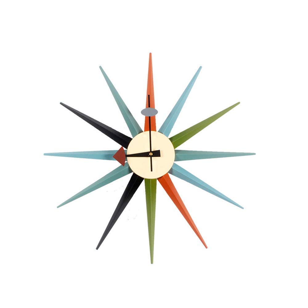 Massivholz Wanduhr, dekorative Wanduhr, sonnenförmige Uhr, kreative Wohnaccessoires Wanduhr, Farbwanduhr (48 cm im Durchmesser) Wanduhren