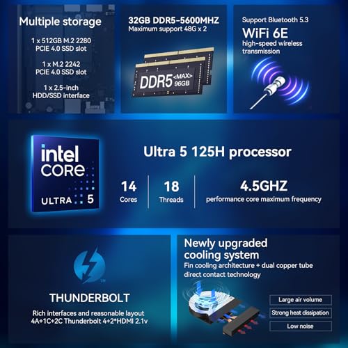 Image of Intel NUC 14 Pro,for ASUS NUC 14 Pro NUC14RVH Revel Canyon AI Mini PC,Core Ultra 5 125H, Intel Arc GPU,AI Ready,32GB DDR5, 512GB SSD, Win 11 Pro, 8K /4K Quad Display /BT 5.3 /WiFi 6E /Thunderbolt 4