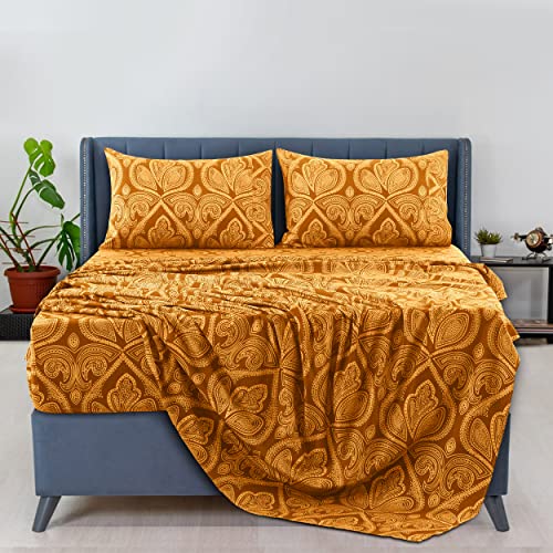 Lux Decor Collection Bed Sheets - 4 Pc Twin Sheets Set - 1800 Thread Count Brushed Microfiber Sheets - 16 Inches Deep Pocket Bedding Sheets & Pillowcases (Twin, Paisley Taupe) #TOP6