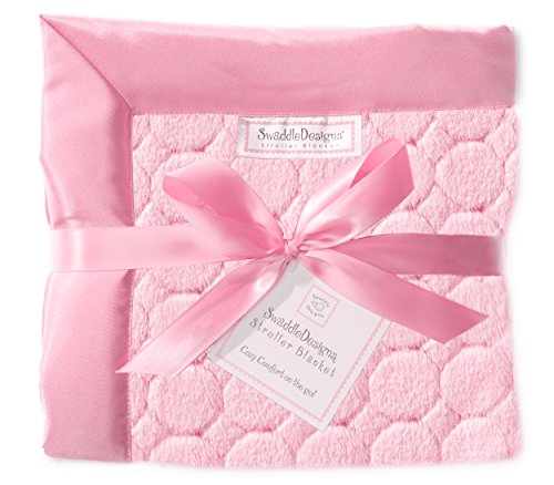 Image of SwaddleDesigns Stroller Blanket, Cozy Plush Baby /Toddler Blanket, 30x40 inches, Pink Puff Circles with Satin Trim