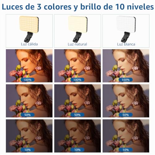 Foco led de selfie con CRI 97+ premium y adaptador de trípode de cámara 3