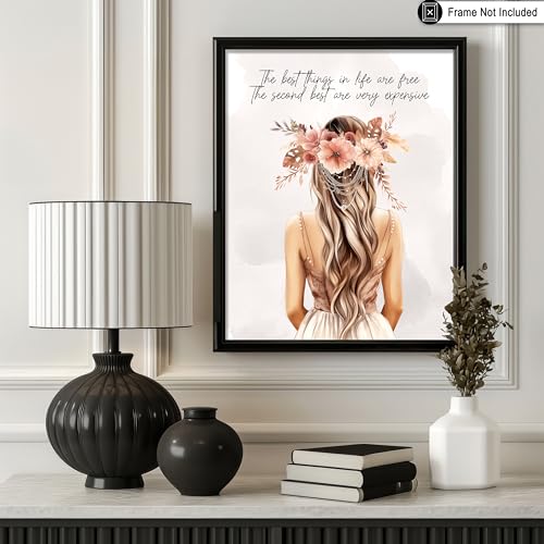 Image of Poster Master The Best Thing In Life Are Free Poster - Fashion Print - Trendy Art - Flower Art - Gift for Women & Fashionista - Funny Glamour Decor for Bedroom or Girl's Room - 16x20 UNFRAMED Wall Art