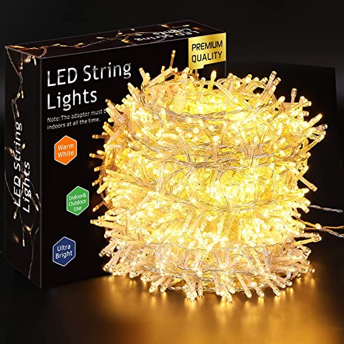 ELKTRY Outdoor Christmas Lights, 50M 2000LED Christmas Tree Lights Mains Powered, Fairy Lights 8 Modes with Timer Function Waterproof for Christmas Party Wedding Garden Bedroom Decoration-Warm White