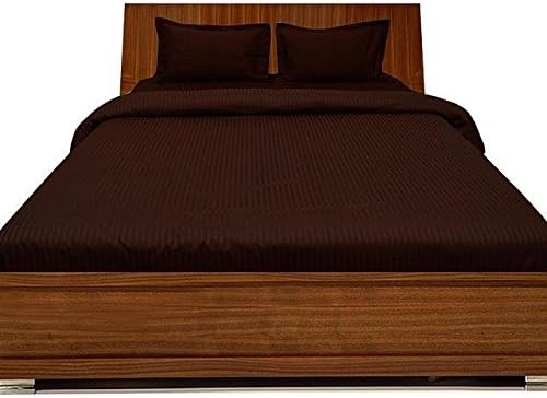 LaxLinen 600TC Super Soft Quality Egyptian Cotton 4PC Sheet Set 15" Inch Extra Deep Pocket Expanded Queen/Olympic Queen, Chocalate/Brown Stripe 600-Thread Count